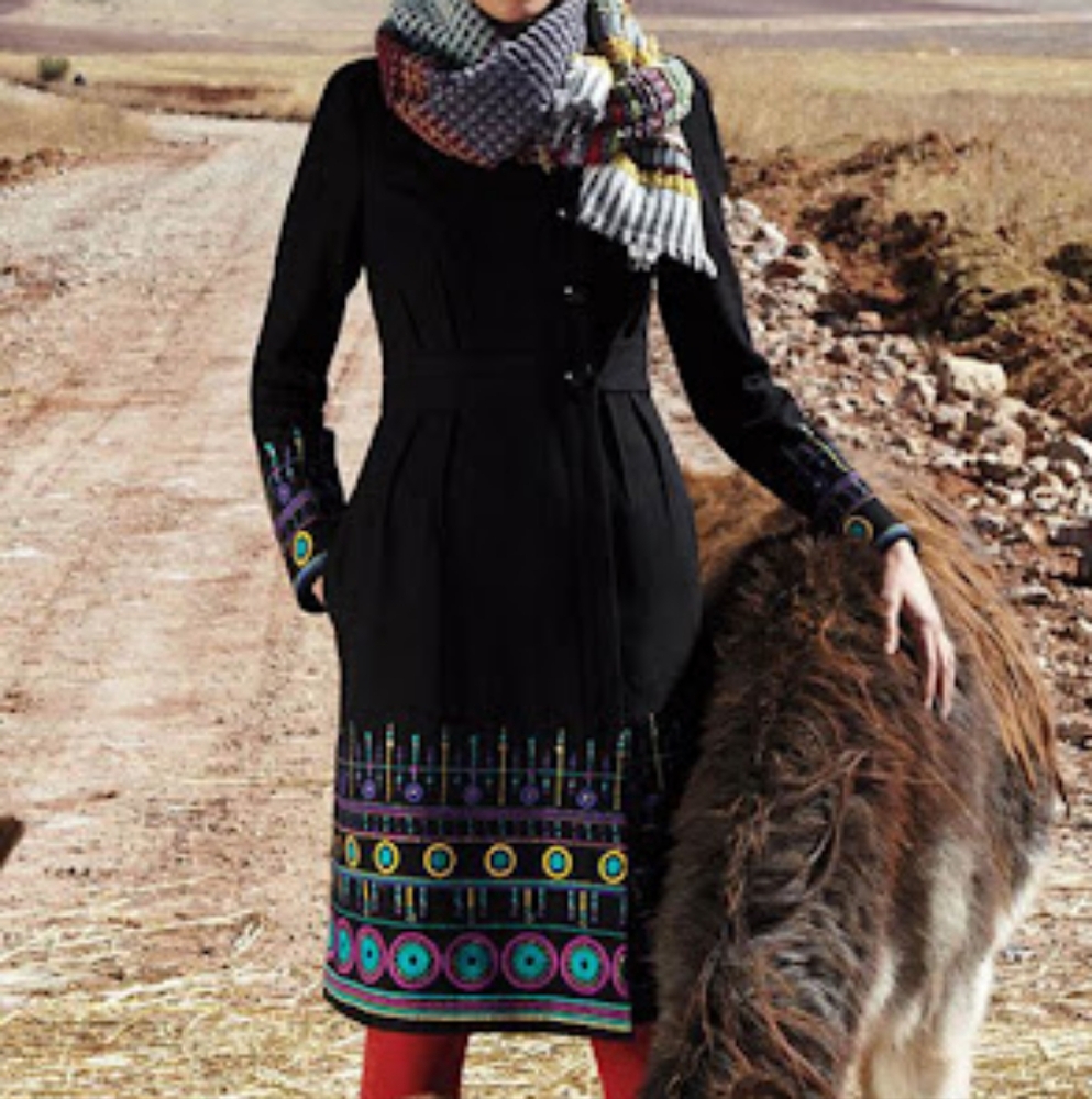 Plenty by Tracy Reese Black Long Sleeve coat with Colorful Accents